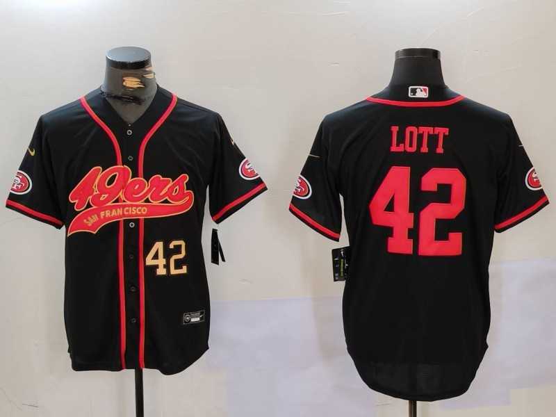 Mens San Francisco 49ers #42 Ronnie Lott Black With Patch Cool Base Stitched Baseball Jerseys->san francisco 49ers->NFL Jersey